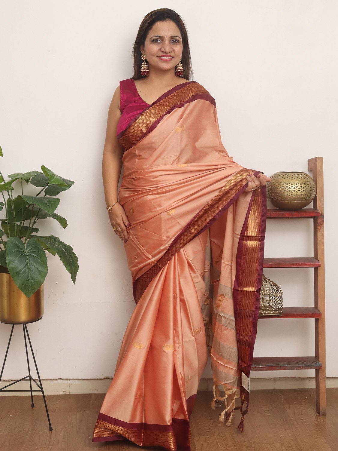 Peach Paithani Cotton Silk Saree - Luxurion World