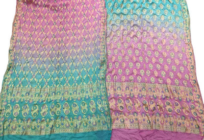 Pink And Blue Banarasi Bandhani Pure Georgette Three Piece Unstitched Suit Set Luxurionworld