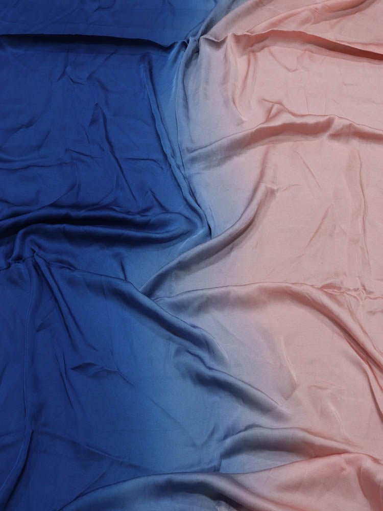 Pink And Blue Trendy Satin Silk Ombre Dye Fabric  ( 1 Mtr ) - Luxurion World