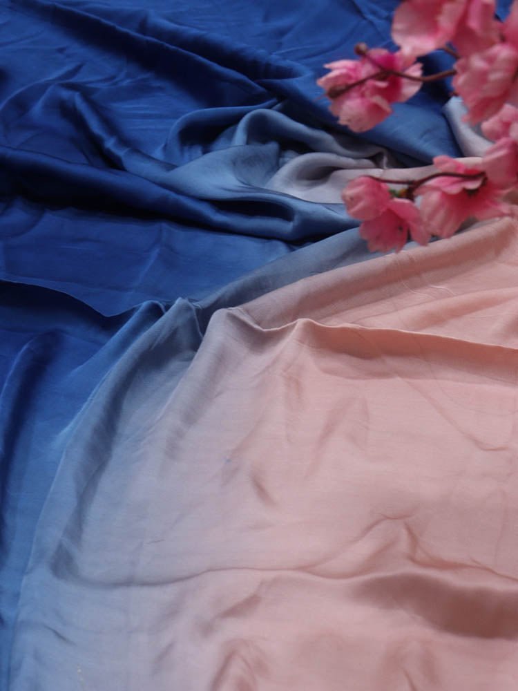 Pink And Blue Trendy Satin Silk Ombre Dye Fabric  ( 1 Mtr ) - Luxurion World