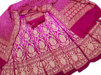 Pink And Purple Banarasi Bandhani Pure Georgette Neemzari Unstitched Lehenga Set - Luxurion World