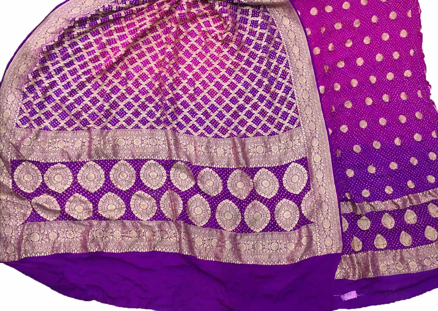 Pink And Purple Banarasi Bandhani Pure Georgette Three Piece Unstitched Suit Set