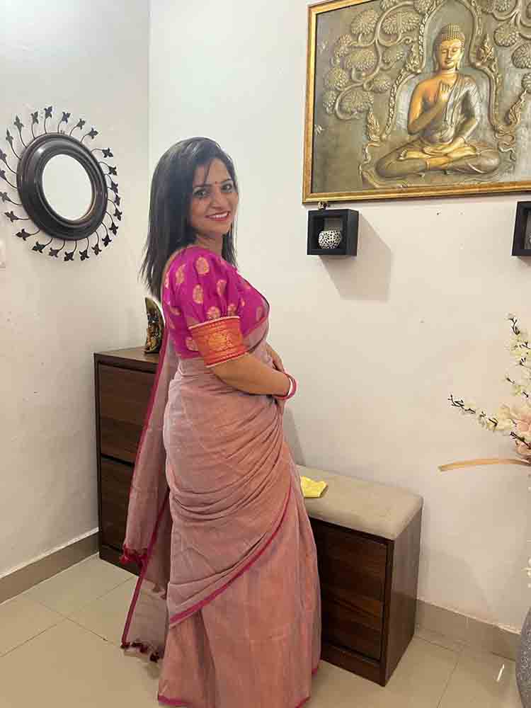 Pink And Purple Bengal Plain Tissue Cotton Saree - Luxurion World