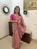 Pink And Purple Bengal Plain Tissue Cotton Saree - Luxurion World