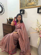 Pink And Purple Bengal Plain Tissue Cotton Saree - Luxurion World