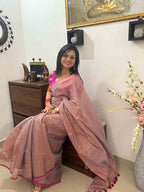 Pink And Purple Bengal Plain Tissue Cotton Saree - Luxurion World