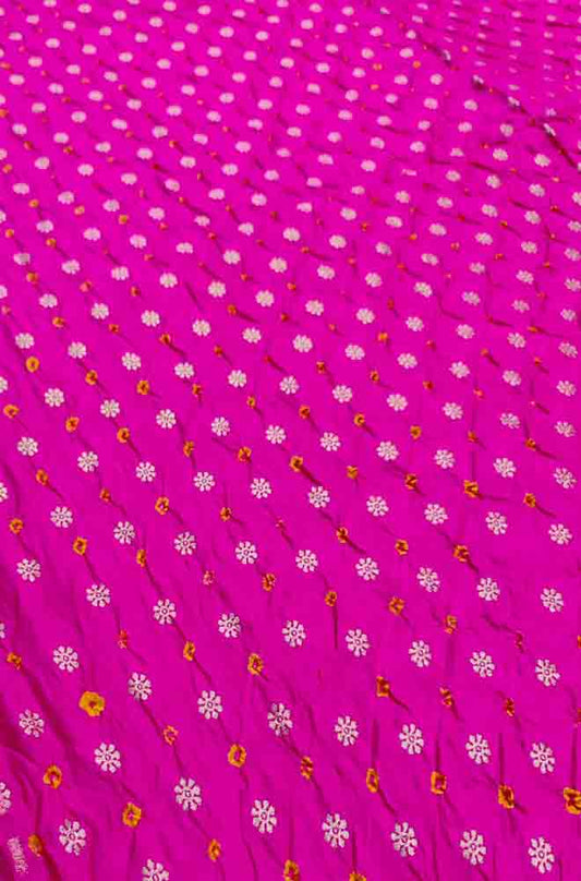 Pink Banarasi Bandhani Chiniya Silk Fabric ( 2.5 Mtr ) - Luxurion World