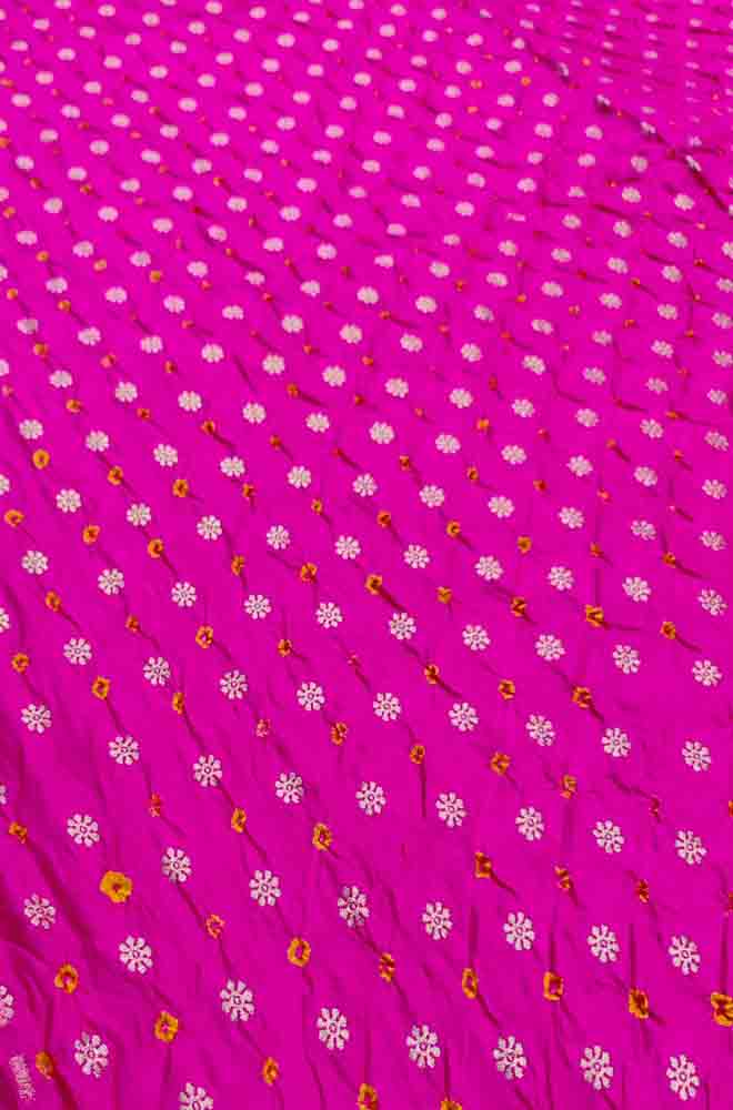 Pink Banarasi Bandhani Chiniya Silk Fabric ( 2.5 Mtr ) - Luxurion World