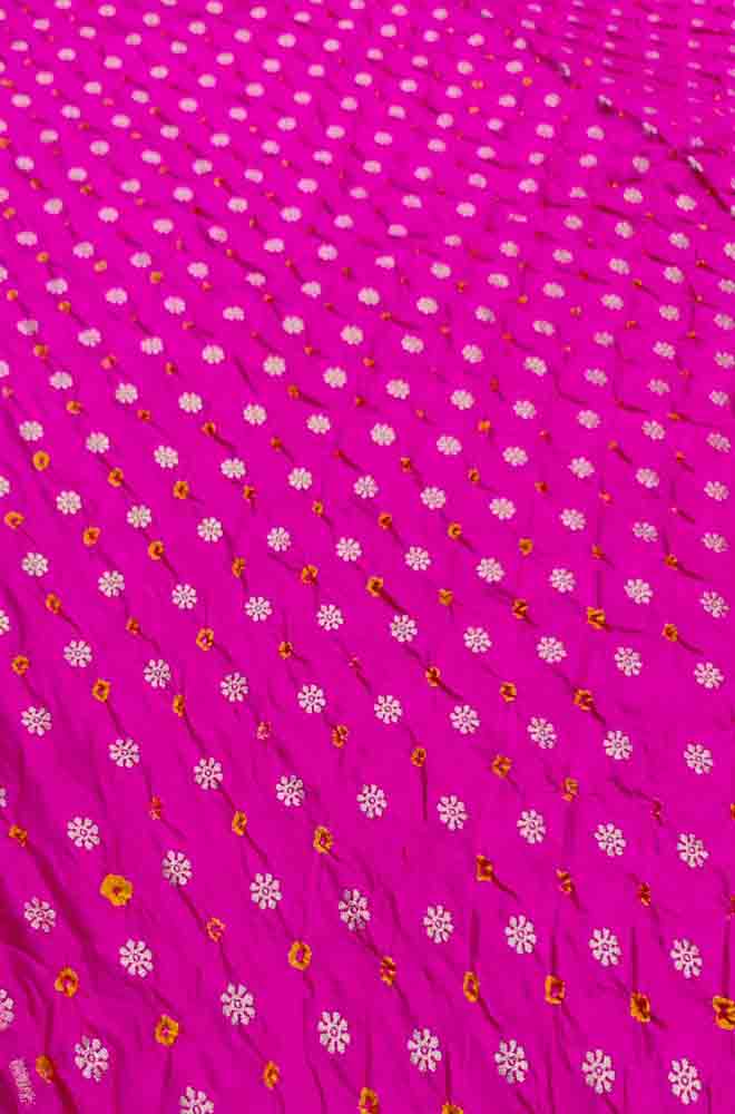 Pink Banarasi Bandhani Chiniya Silk Fabric ( 2.5 Mtr ) - Luxurion World