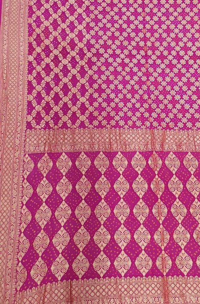 Pink Banarasi Bandhani Pure Georgette Saree - Luxurion World