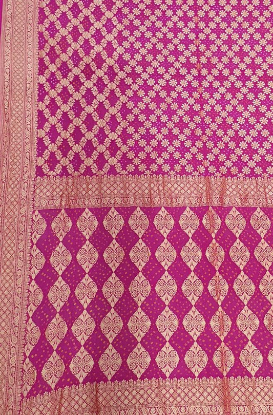 Pink Banarasi Bandhani Pure Georgette Saree - Luxurion World