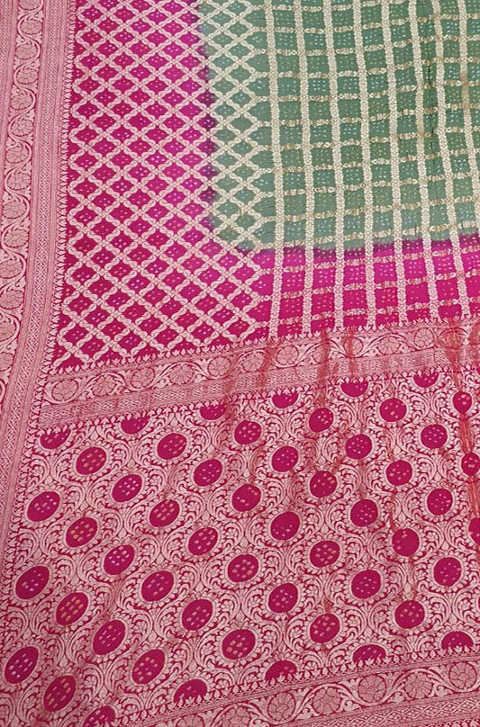 Pink Banarasi Bandhani Pure Georgette Saree - Luxurion World