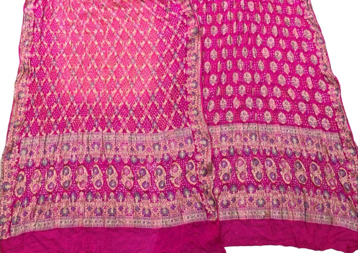 Pink Banarasi Bandhani Pure Georgette Three Piece Unstitched Suit Set Luxurionworld