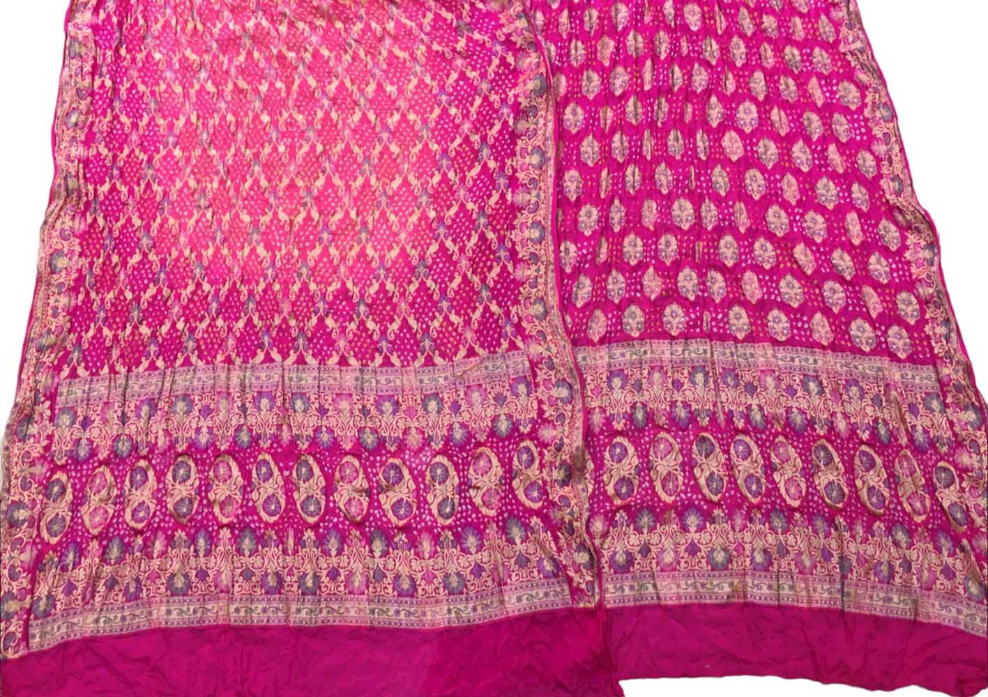 Pink Banarasi Bandhani Pure Georgette Three Piece Unstitched Suit Set - Luxurion World