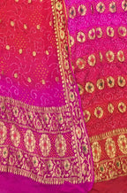 Pink Banarasi Bandhani Pure Georgette Three Piece Unstitched Suit Set - Luxurion World
