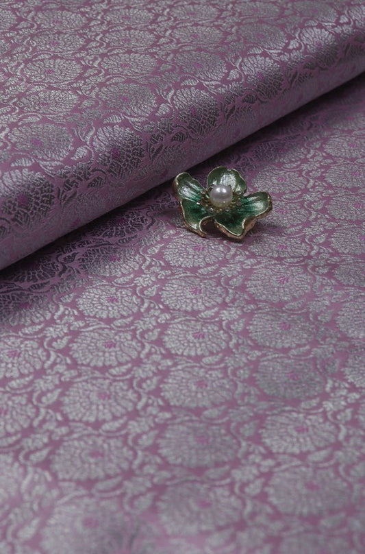 Pink Banarasi Brocade Silk Silver Zari Fabric ( 1Mtr ) - Luxurion World