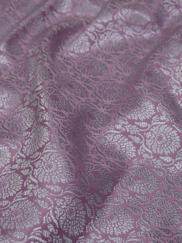 Pink Banarasi Brocade Silk Silver Zari Fabric ( 1Mtr ) - Luxurion World