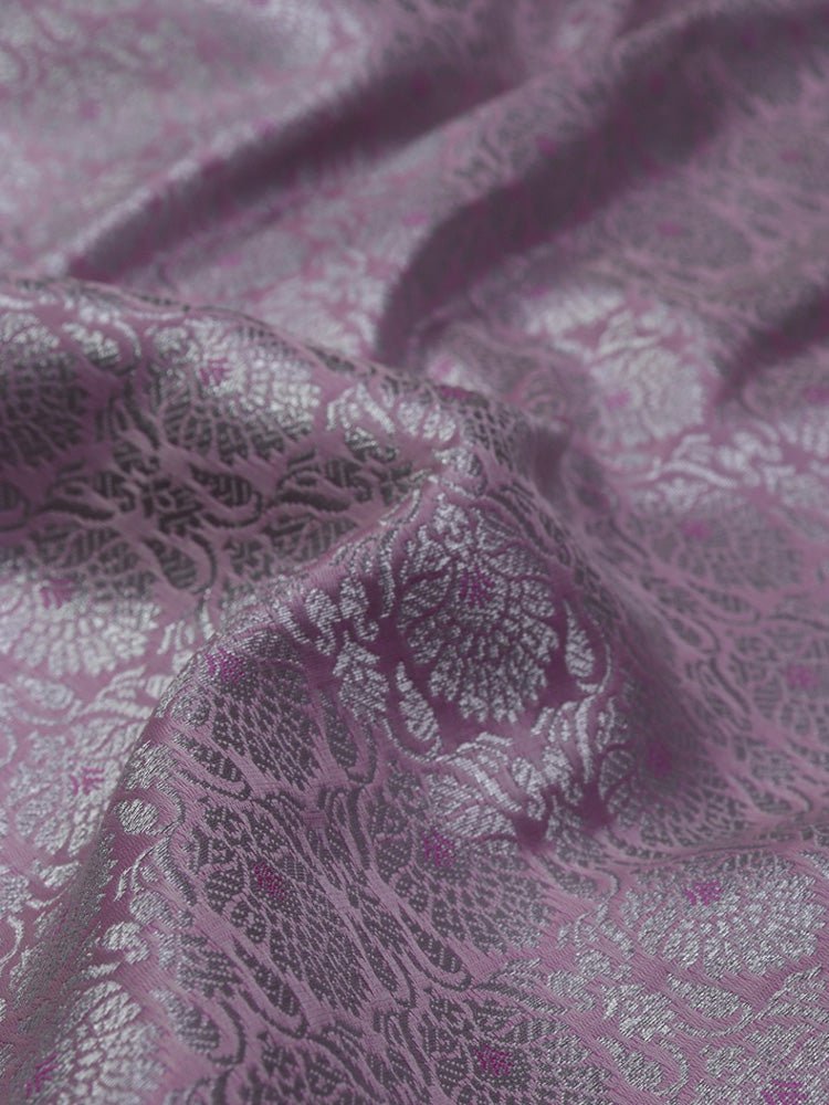 Pink Banarasi Brocade Silk Silver Zari Fabric ( 1Mtr ) - Luxurion World