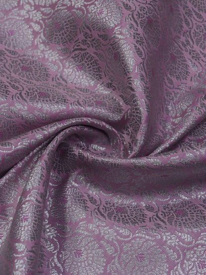 Pink Banarasi Brocade Silk Silver Zari Fabric ( 1Mtr )