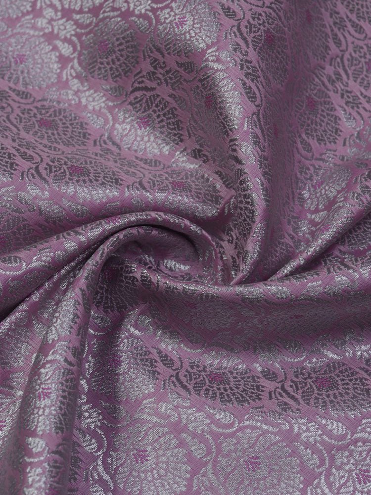 Pink Banarasi Brocade Silk Silver Zari Fabric ( 1Mtr ) - Luxurion World