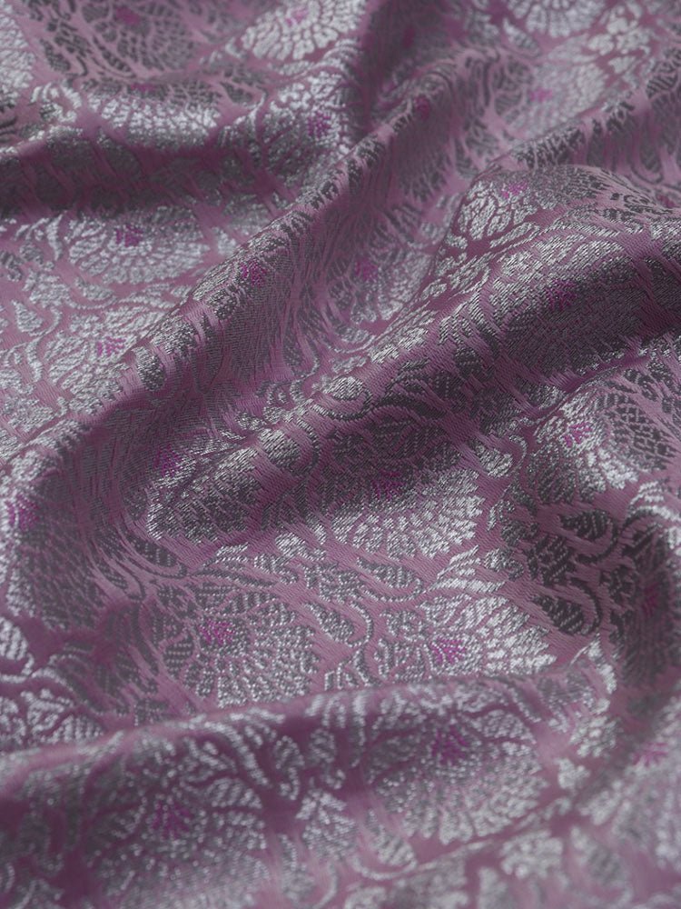Pink Banarasi Brocade Silk Silver Zari Fabric ( 1Mtr ) - Luxurion World
