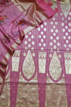Pink Banarasi Chanderi Silk Unstitched Lehenga Set - Luxurion World