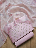 Pink Banarasi Chiniya Silk Three Piece Unstitched Suit Set - Luxurion World