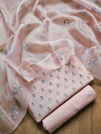Pink Banarasi Chiniya Silk Three Piece Unstitched Suit Set - Luxurion World