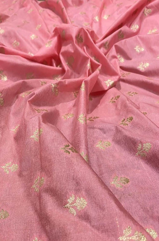 Pink Banarasi Dupion Silk Fabric ( 1 Mtr ) - Luxurion World
