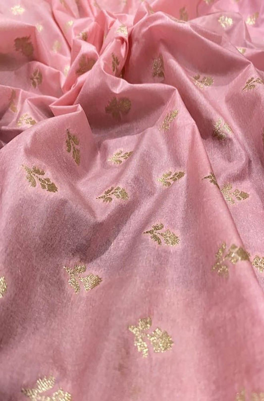 Pink Banarasi Dupion Silk Fabric ( 1 Mtr ) - Luxurion World