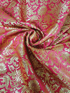 Pink Banarasi Kimkhwab Silk Fabric ( 1 Mtr ) - Luxurion World