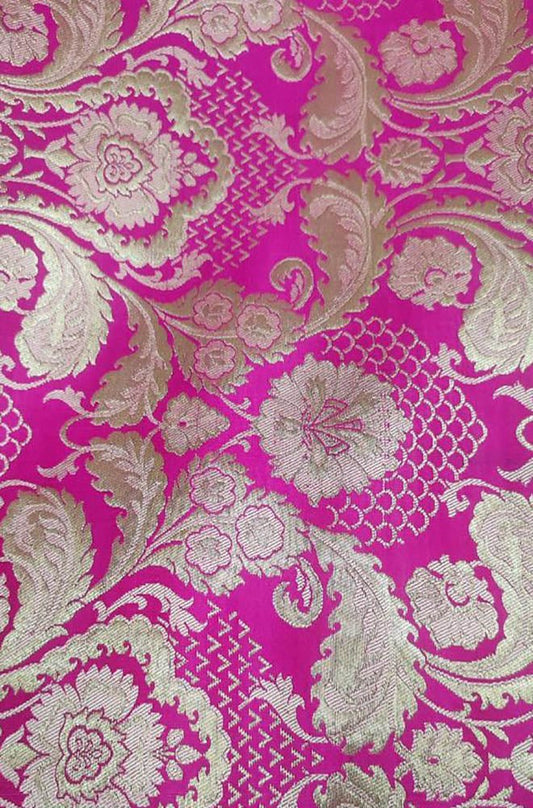 Pink Banarasi Kimkhwab Silk Meenakari Fabric ( 1 Mtr ) - Luxurion World