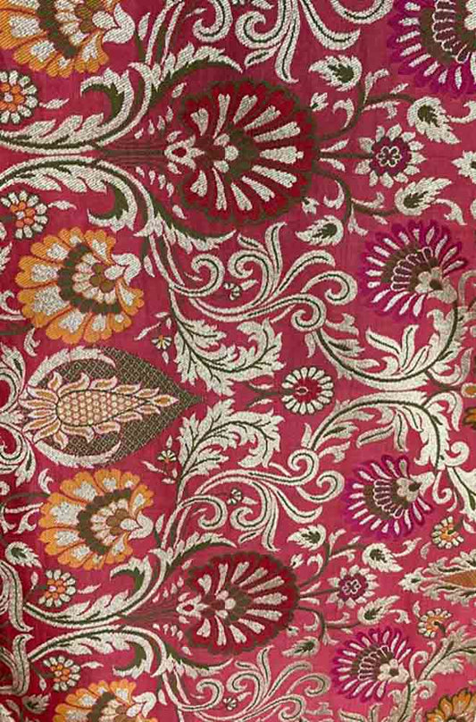 Pink Banarasi KimKhwab Silk Meenakari Fabric ( 1 Mtr ) - Luxurion World