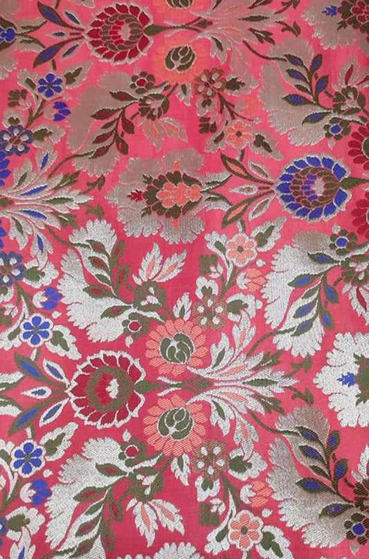 Pink Banarasi Kimkhwab Silk Meenakari Fabric ( 1 Mtr ) - Luxurion World