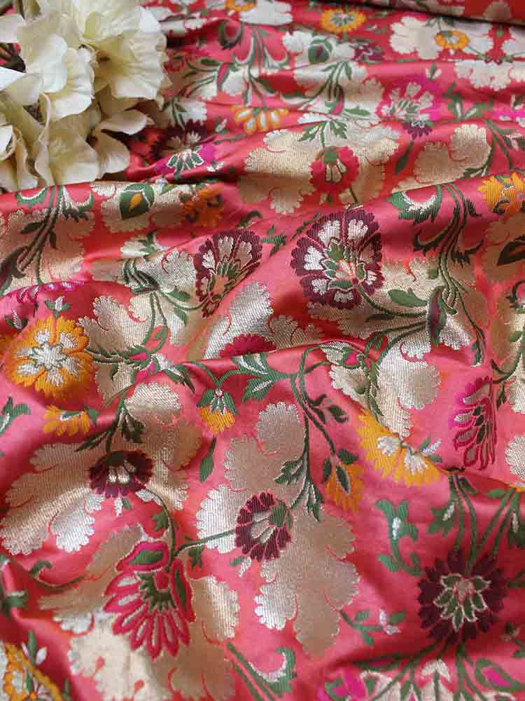 Pink Banarasi Kimkhwab Silk Meenakari Fabric ( 1 Mtr ) - Luxurion World