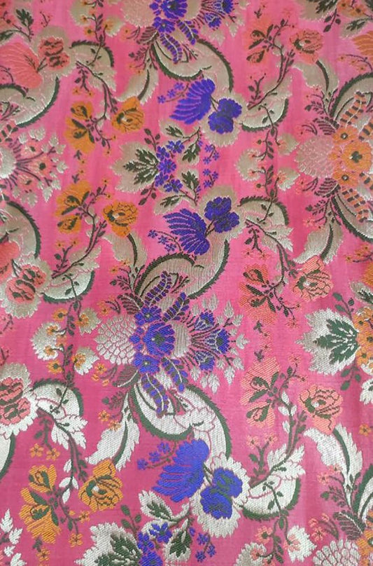 Pink Banarasi Kimkhwab Silk Meenakari Fabric ( 1 Mtr ) - Luxurion World