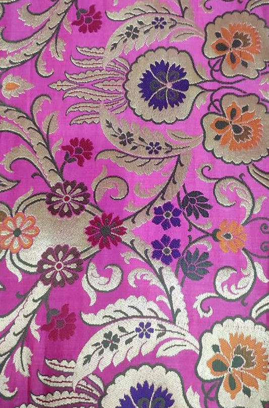 Pink Banarasi Kimkhwab Silk Meenakari Fabric ( 1 Mtr ) - Luxurion World