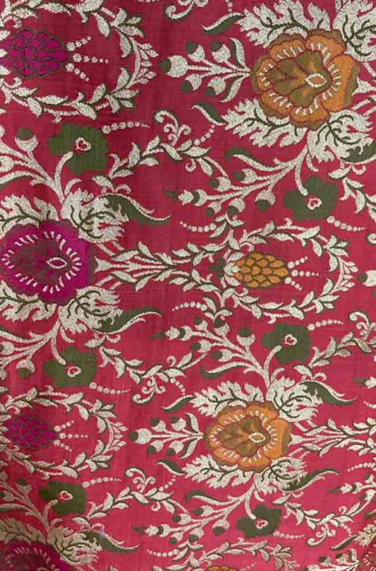 Pink Banarasi KimKhwab Silk Meenakari Fabric ( 1 Mtr ) - Luxurion World