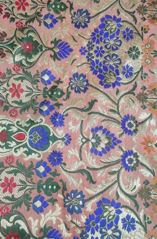 Pink Banarasi Kimkhwab Silk Meenakari Fabric ( 1 Mtr ) - Luxurion World