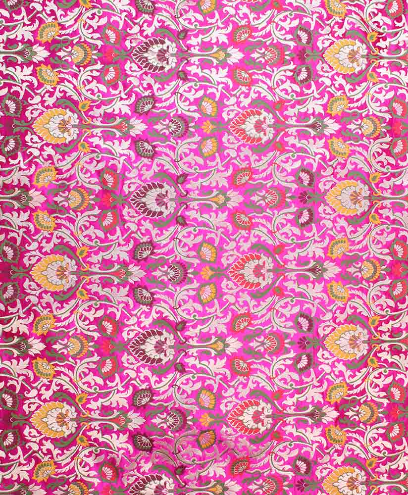 Exquisite Pink Banarasi Kimkhwab Silk Meenakari Fabric - 1 Mtr - Luxurion World