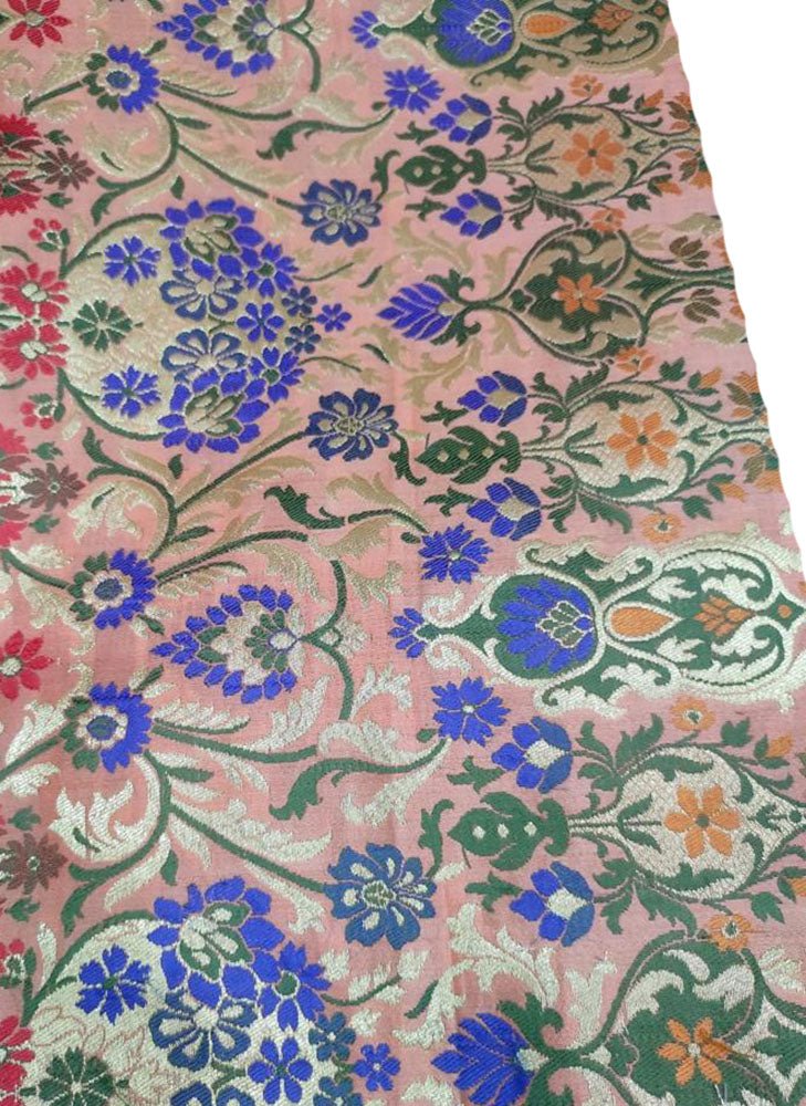 Pink Banarasi Kimkhwab Silk Meenakari Fabric ( 1 Mtr ) - Luxurion World