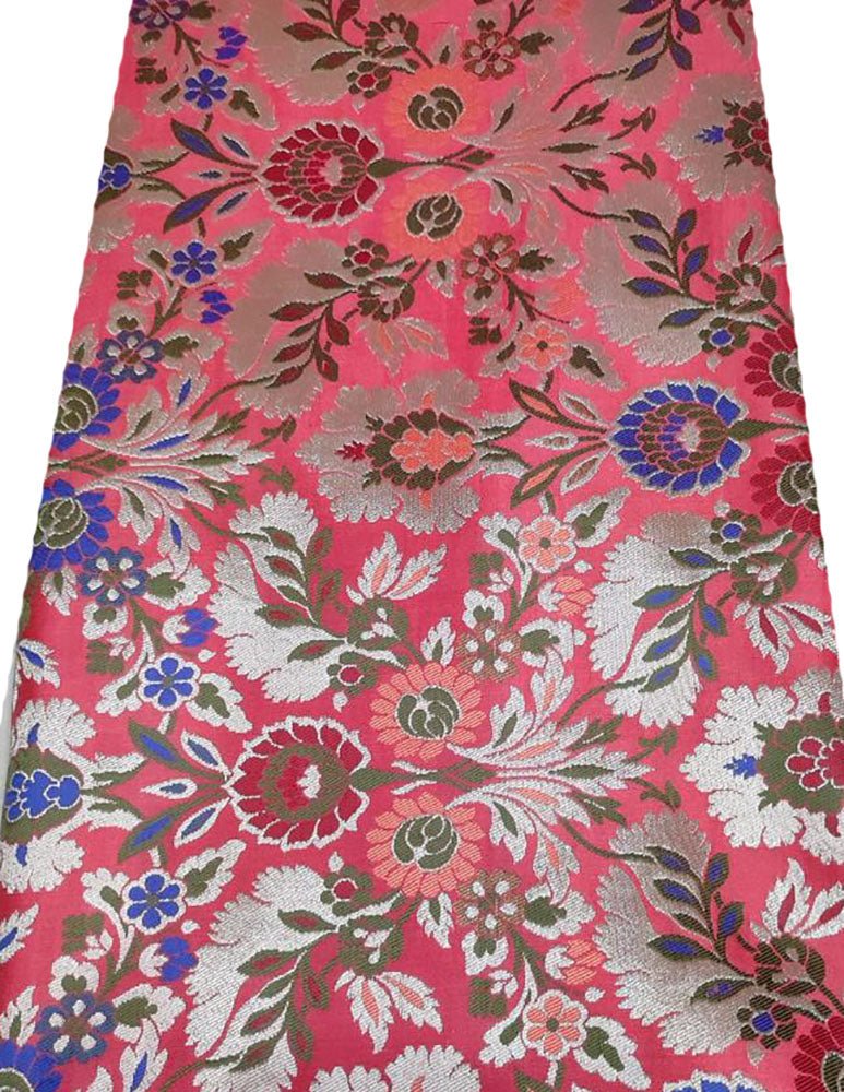 Pink Banarasi Kimkhwab Silk Meenakari Fabric ( 1 Mtr ) - Luxurion World