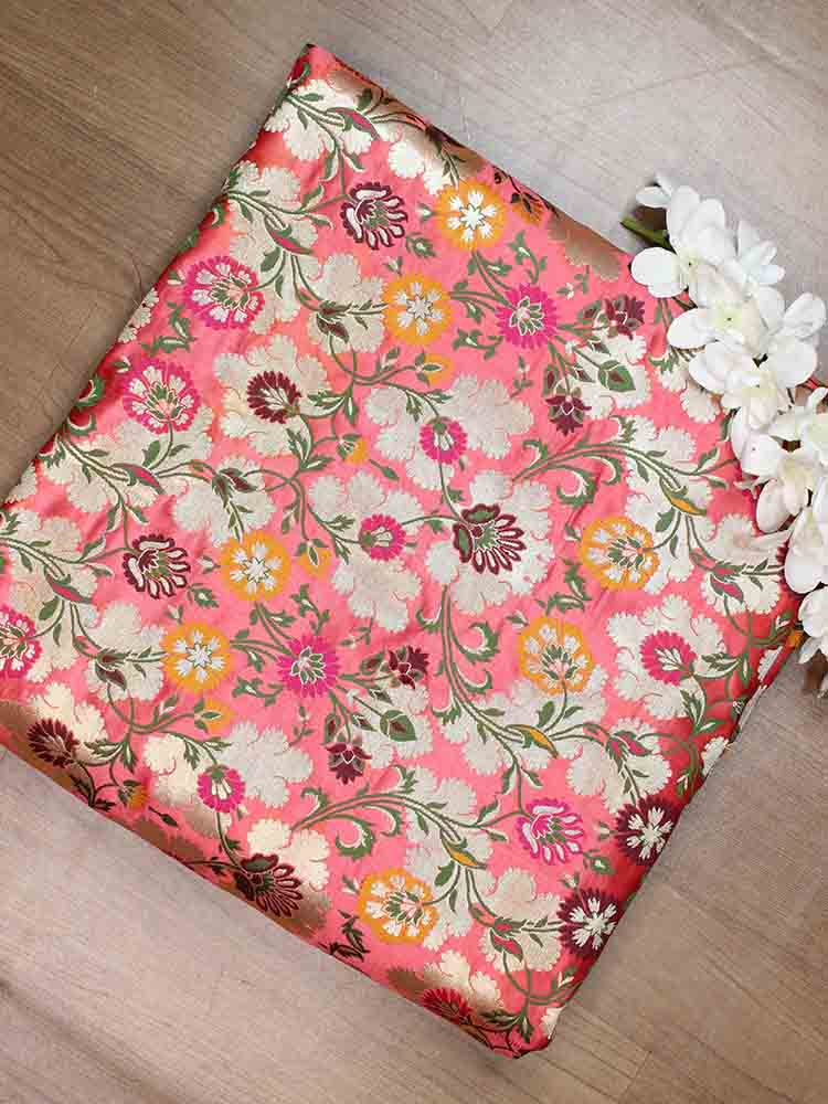 Pink Banarasi Kimkhwab Silk Meenakari Fabric ( 1 Mtr ) - Luxurion World