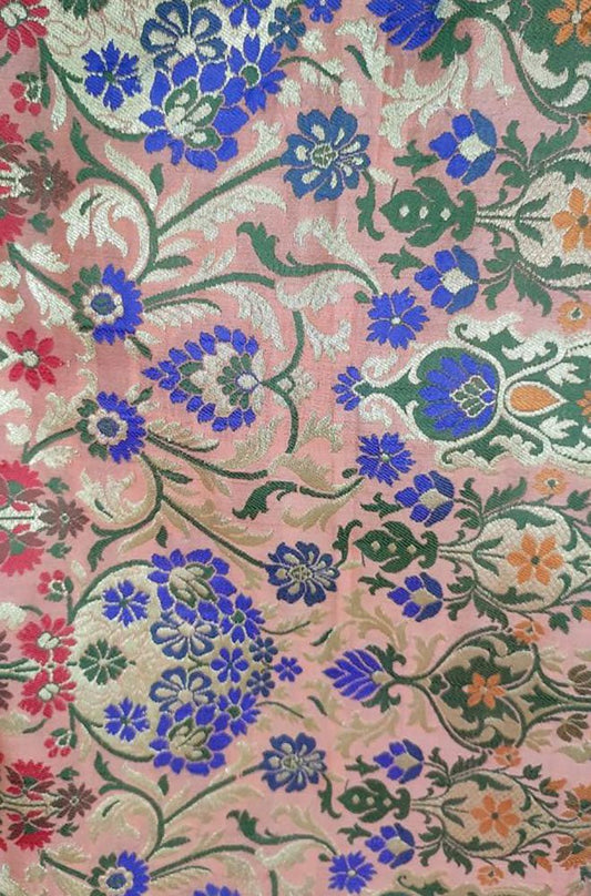 Pink Banarasi Kimkhwab Silk Meenakari Fabric ( 1 Mtr ) - Luxurion World