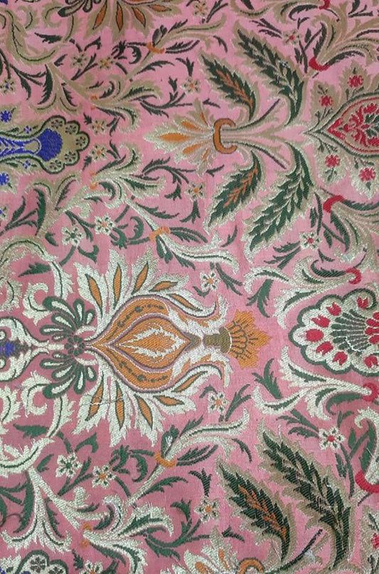 Pink Banarasi Kimkhwab Silk Meenakari Fabric ( 1 Mtr ) - Luxurion World