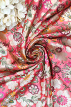 Pink Banarasi Kimkhwab Silk Meenakari Fabric ( 1 Mtr ) - Luxurion World