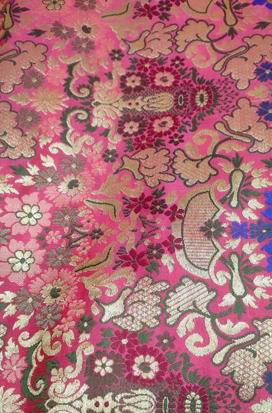 Pink Banarasi Kimkhwab Silk Meenakari Fabric ( 1 Mtr ) - Luxurion World