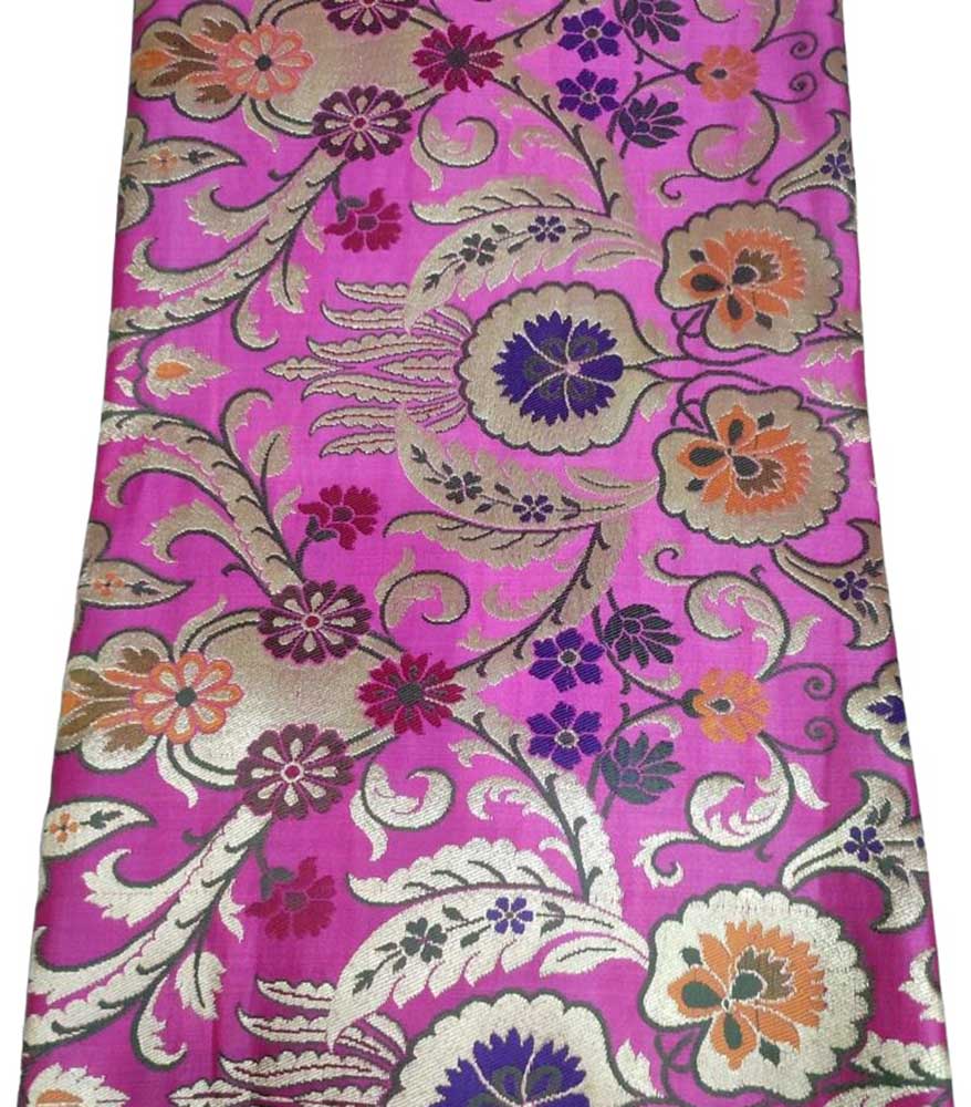 Pink Banarasi Kimkhwab Silk Meenakari Fabric ( 1 Mtr ) - Luxurion World