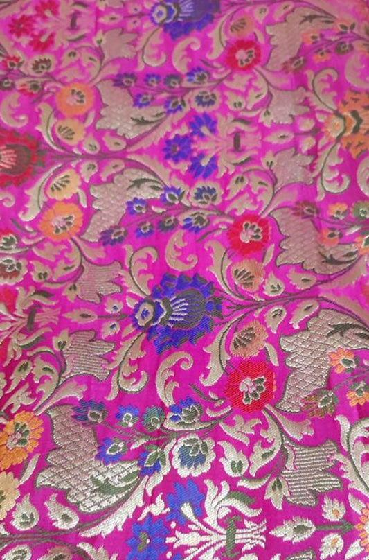 Pink Banarasi Kimkhwab Silk Meenakari Fabric ( 1 Mtr ) - Luxurion World