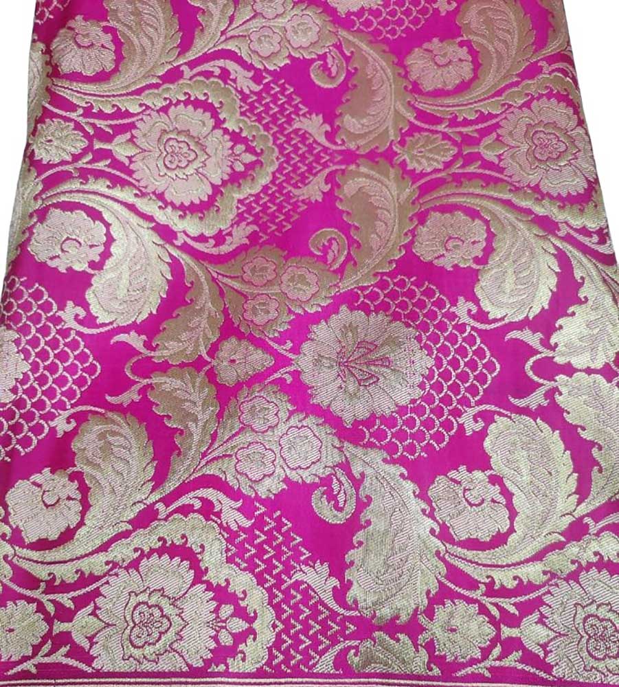 Pink Banarasi Kimkhwab Silk Meenakari Fabric ( 1 Mtr ) - Luxurion World